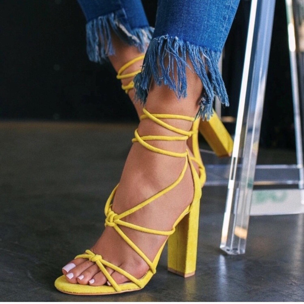 High heel yellow straps sandal
